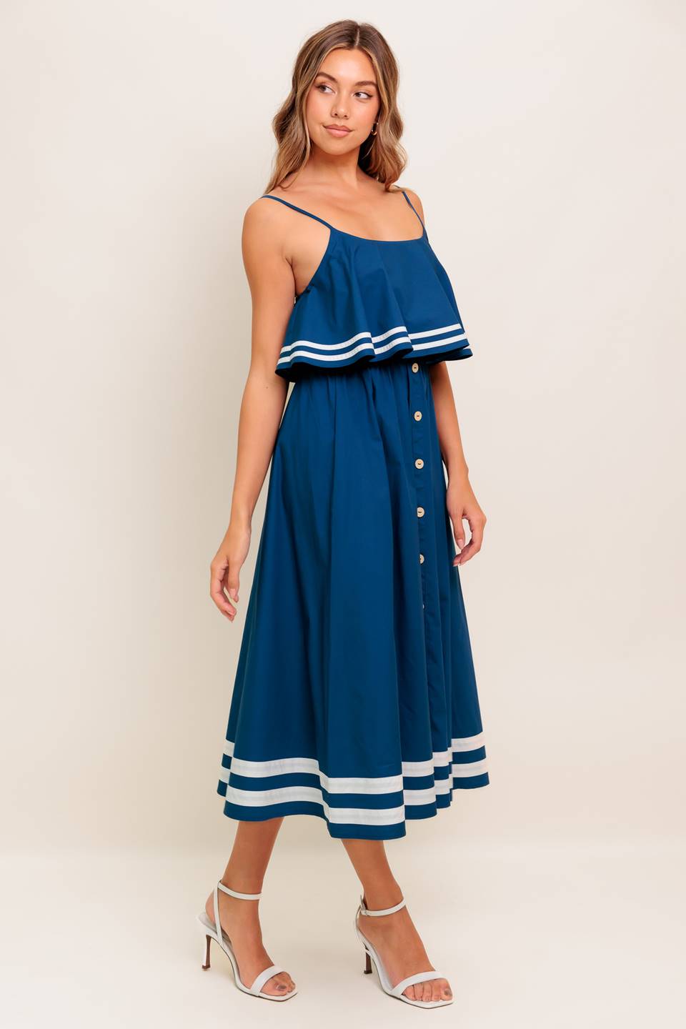 EARTH RHYTHM NAVY WOVEN MIDI DRESS Flying Tomato