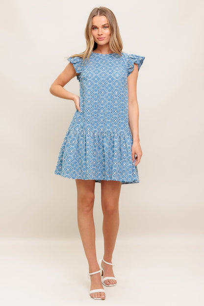 Cupcake Smile Woven Eyelet Babydoll Dress Round Neckline