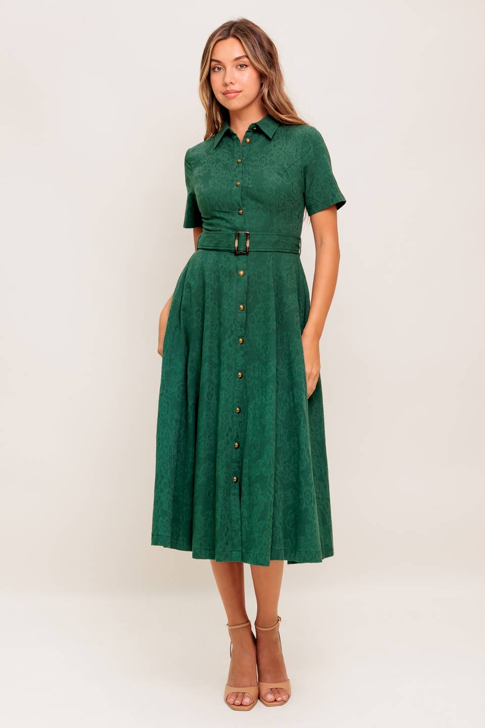 EMERALD CODE JACQUARD WOVEN MIDI DRESS Flying Tomato