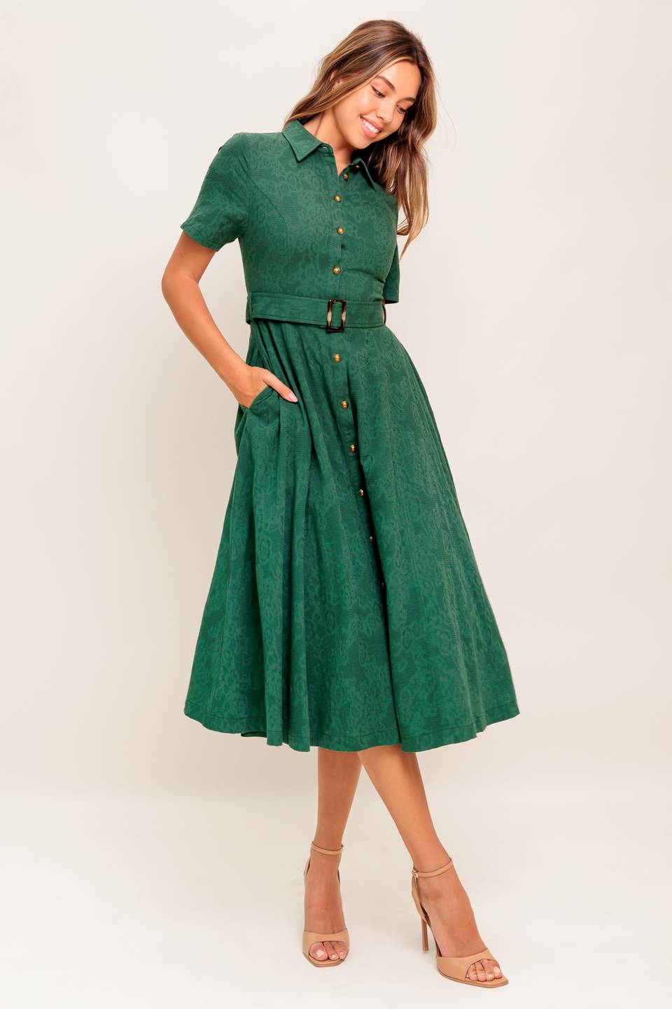 EMERALD CODE JACQUARD WOVEN MIDI DRESS Flying Tomato