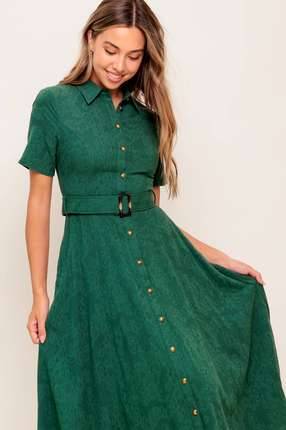 EMERALD CODE JACQUARD WOVEN MIDI DRESS Flying Tomato