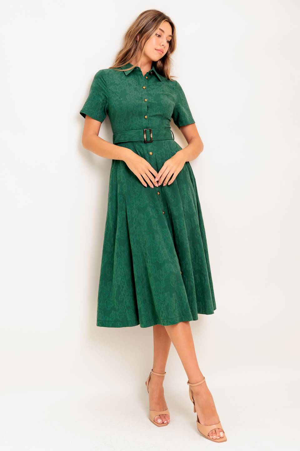 EMERALD CODE JACQUARD WOVEN MIDI DRESS Flying Tomato