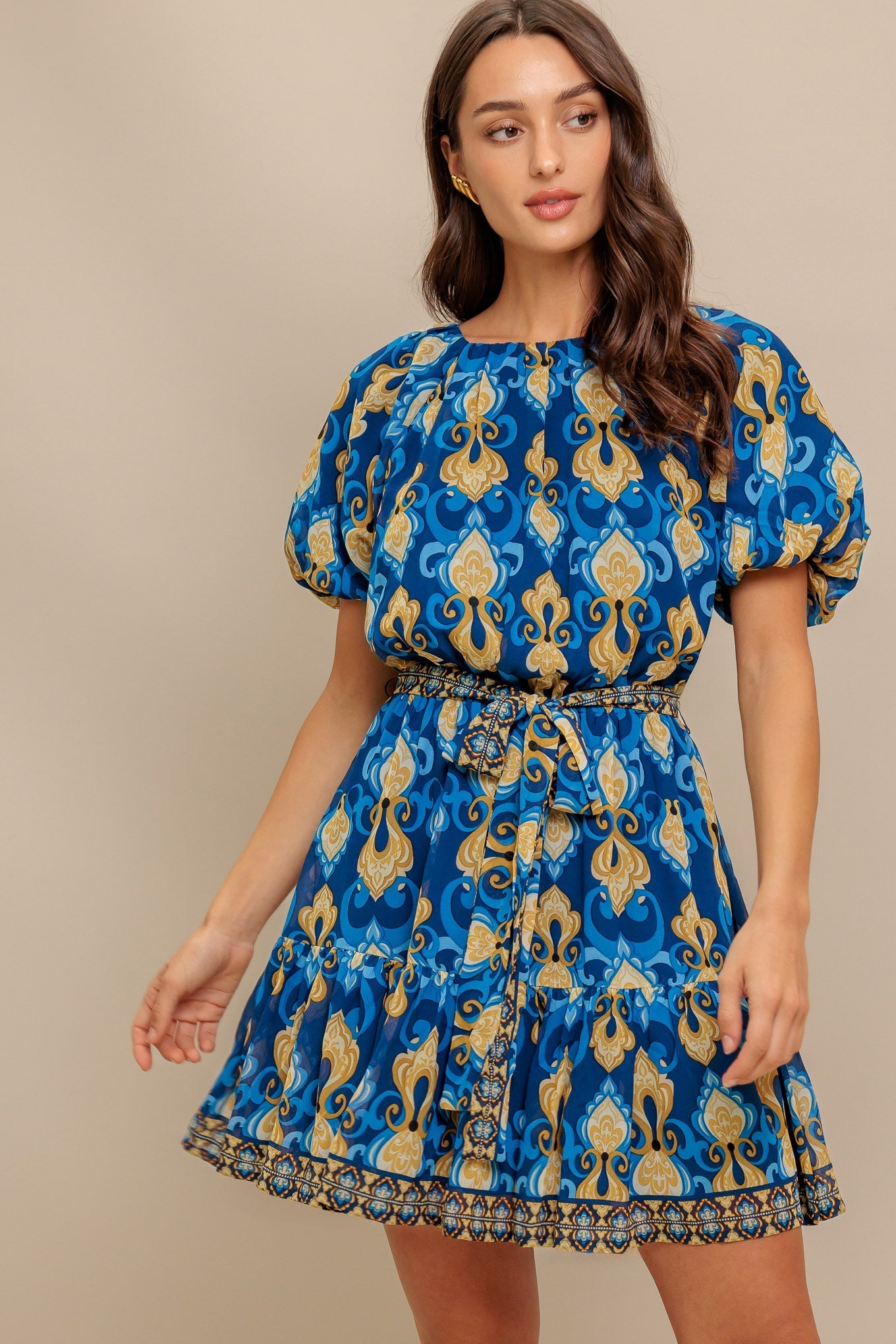 BAROQUE BREEZE WOVEN MINI DRESS Flying Tomato