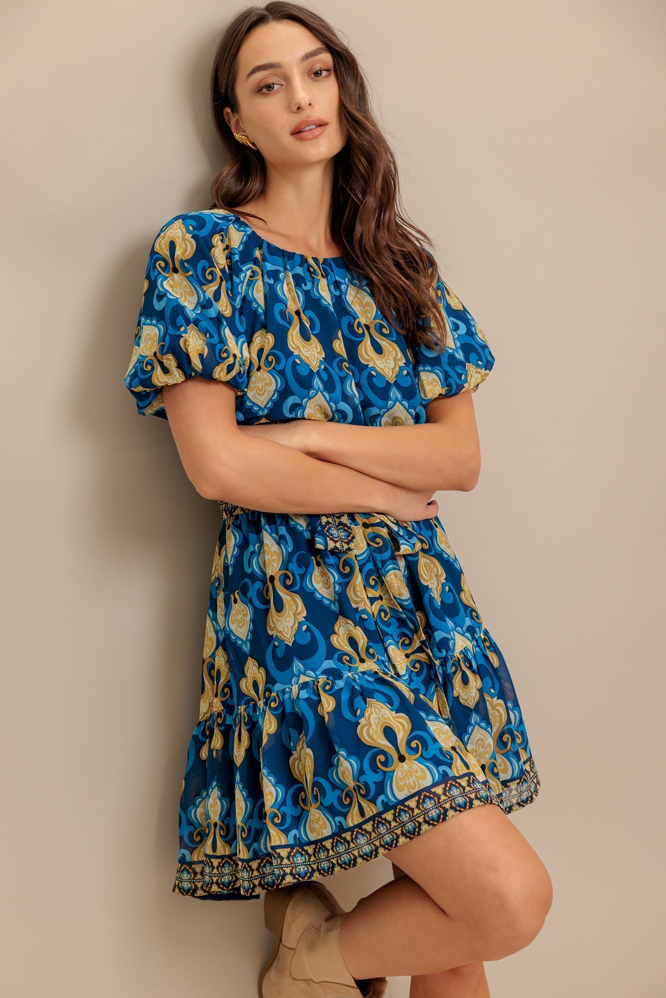 BAROQUE BREEZE WOVEN MINI DRESS Flying Tomato