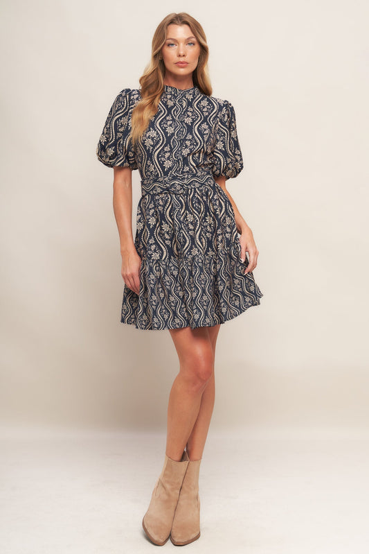 ORNATE BLOOM WOVEN MINI DRESS Flying Tomato