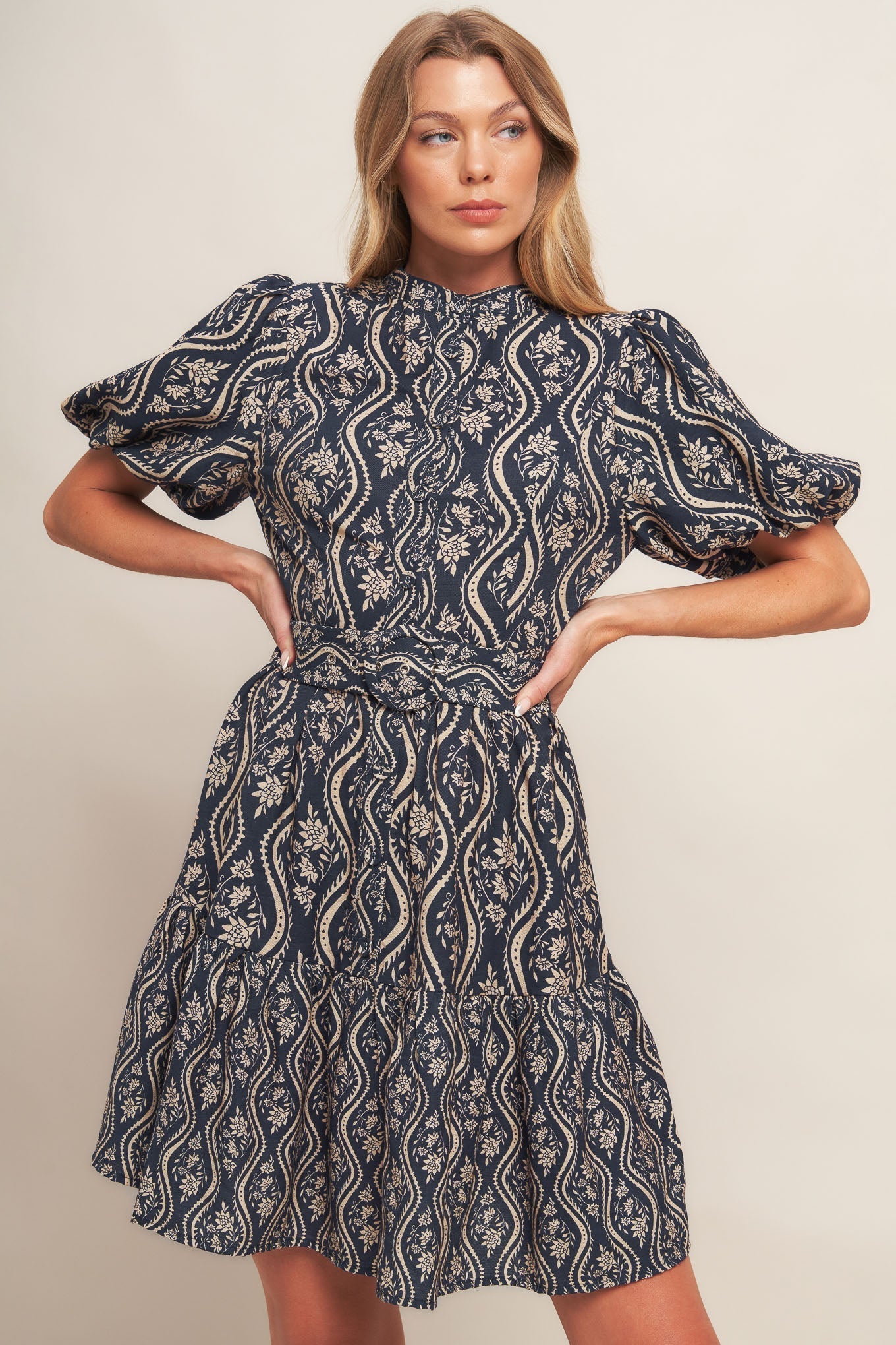 ORNATE BLOOM WOVEN MINI DRESS Flying Tomato