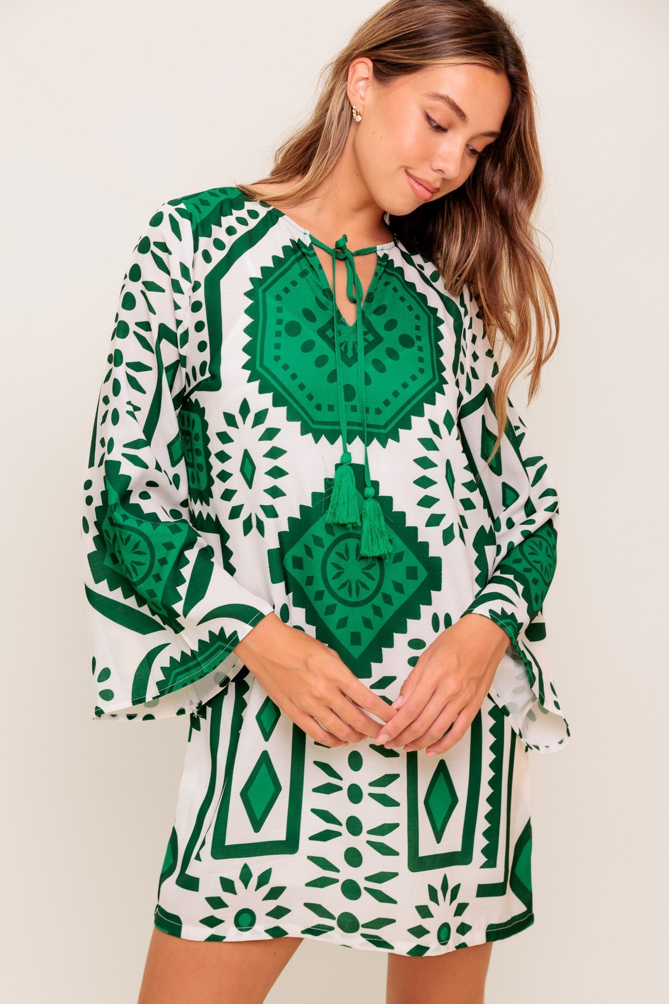 EMERALD TERRA TUNIC WOVEN MINI DRESS Flying Tomato