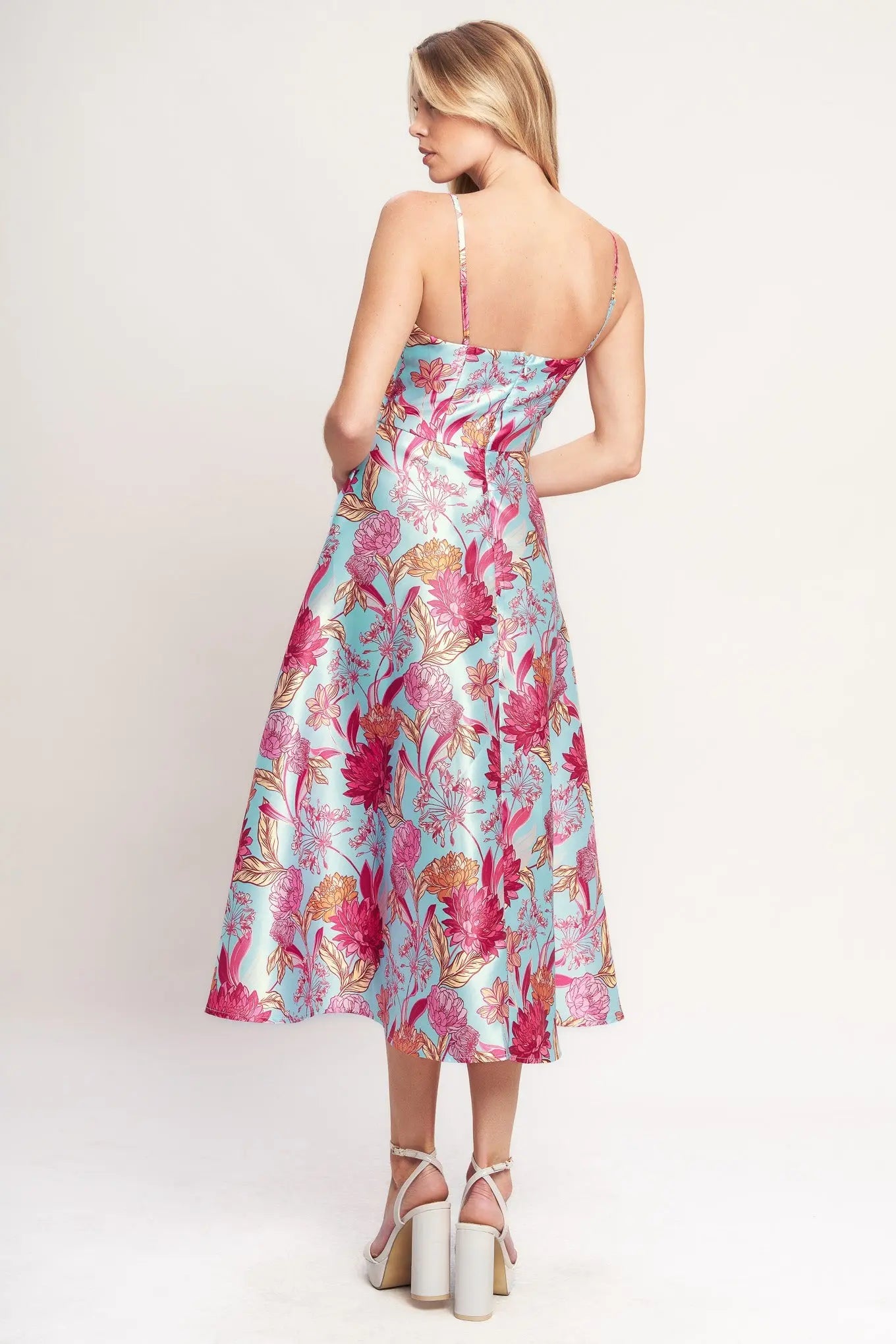 Floral Print Woven Midi Dress With Surplice Neckline Straps Flying Tomato