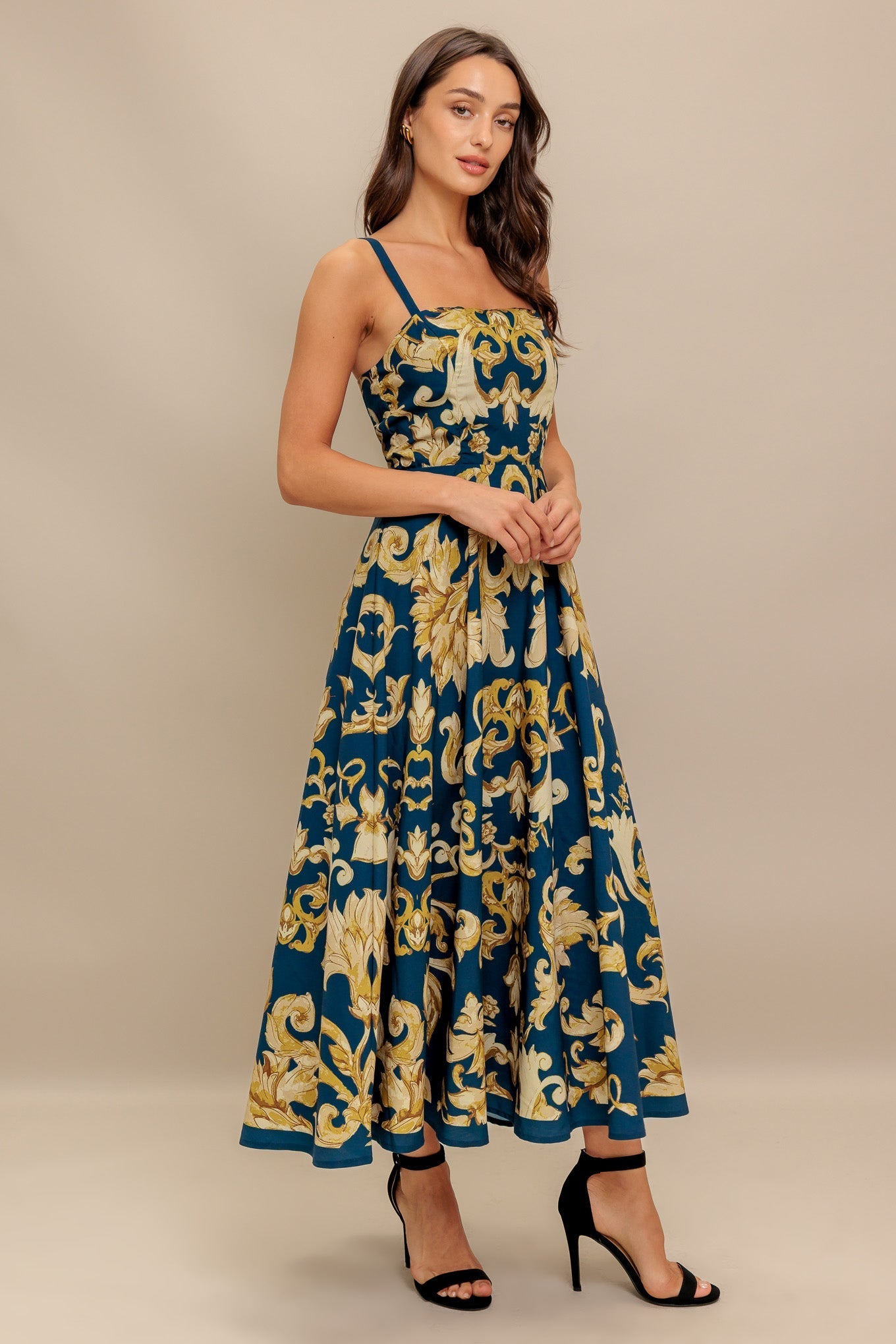 IMPERIAL BLOOM BLUE WOVEN MIDI DRESS Flying Tomato