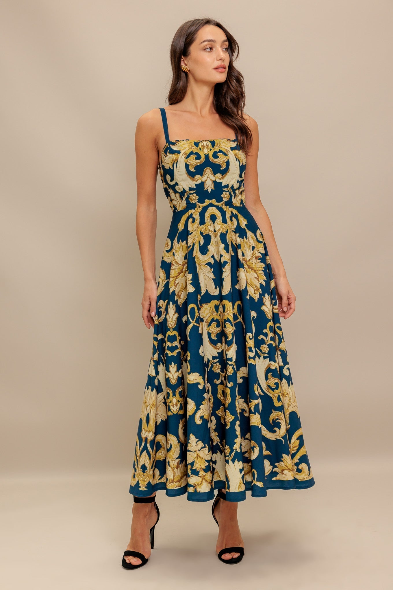 IMPERIAL BLOOM BLUE WOVEN MIDI DRESS Flying Tomato