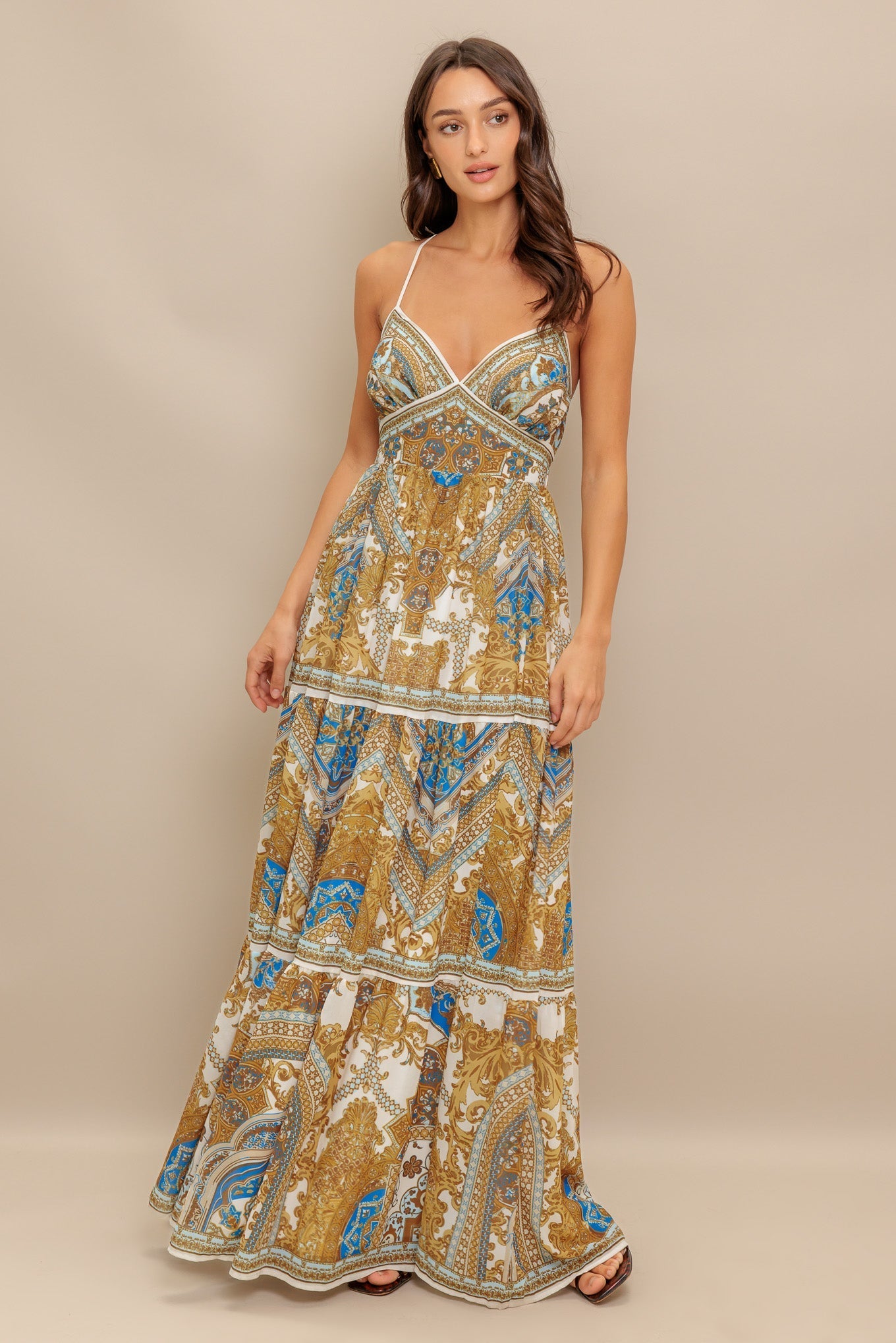 GOLDEN PALAZZO WOVEN MAXI DRESS Flying Tomato