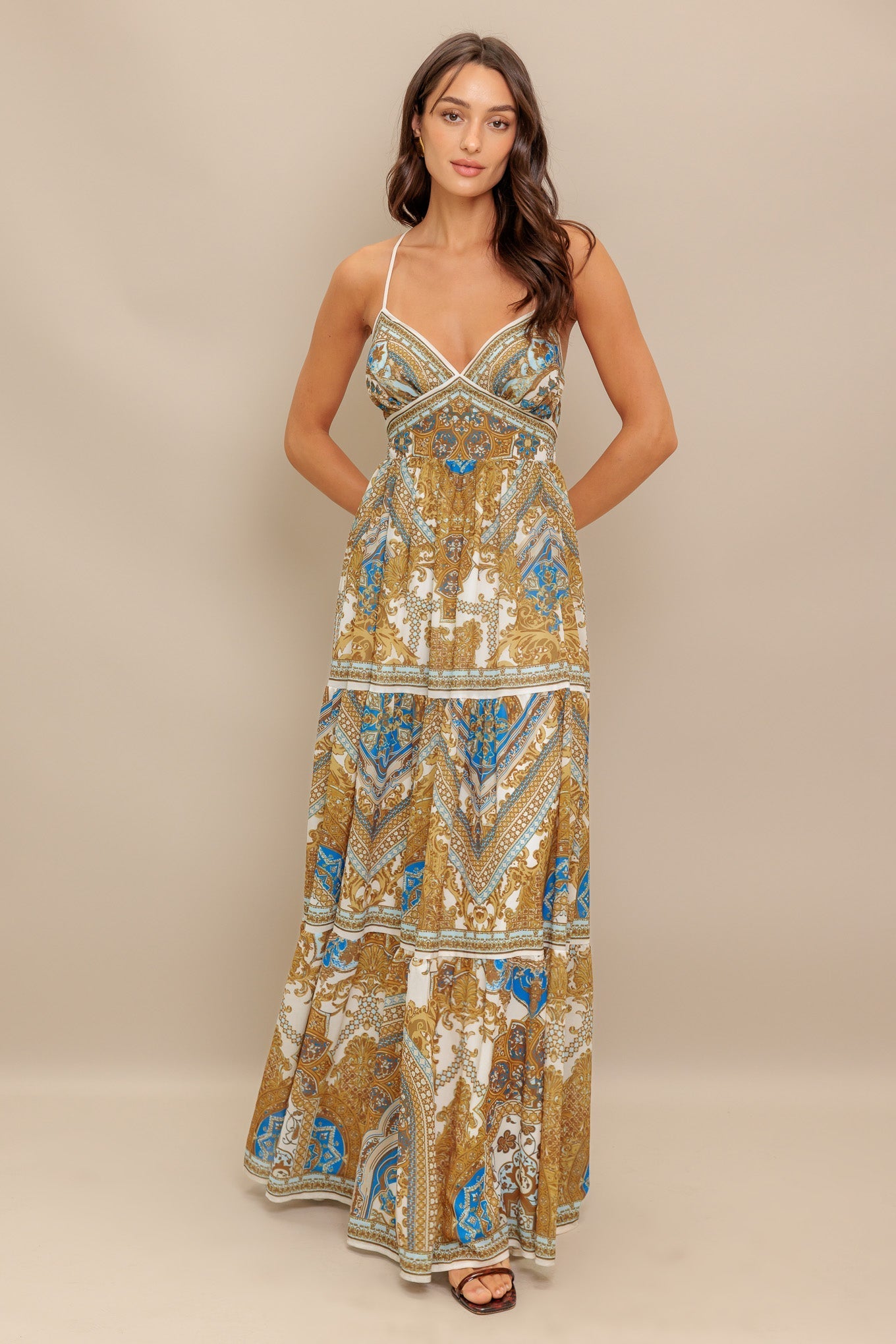 GOLDEN PALAZZO WOVEN MAXI DRESS Flying Tomato