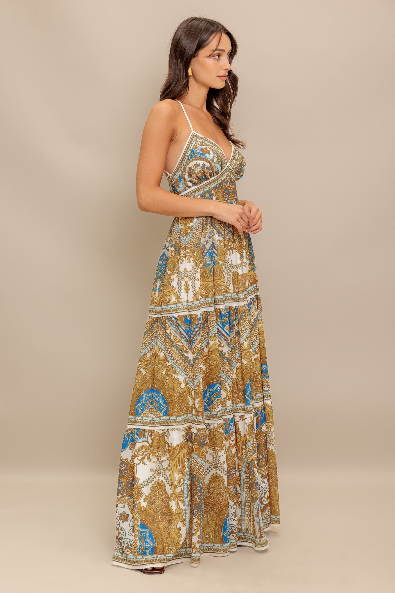 GOLDEN PALAZZO WOVEN MAXI DRESS Flying Tomato