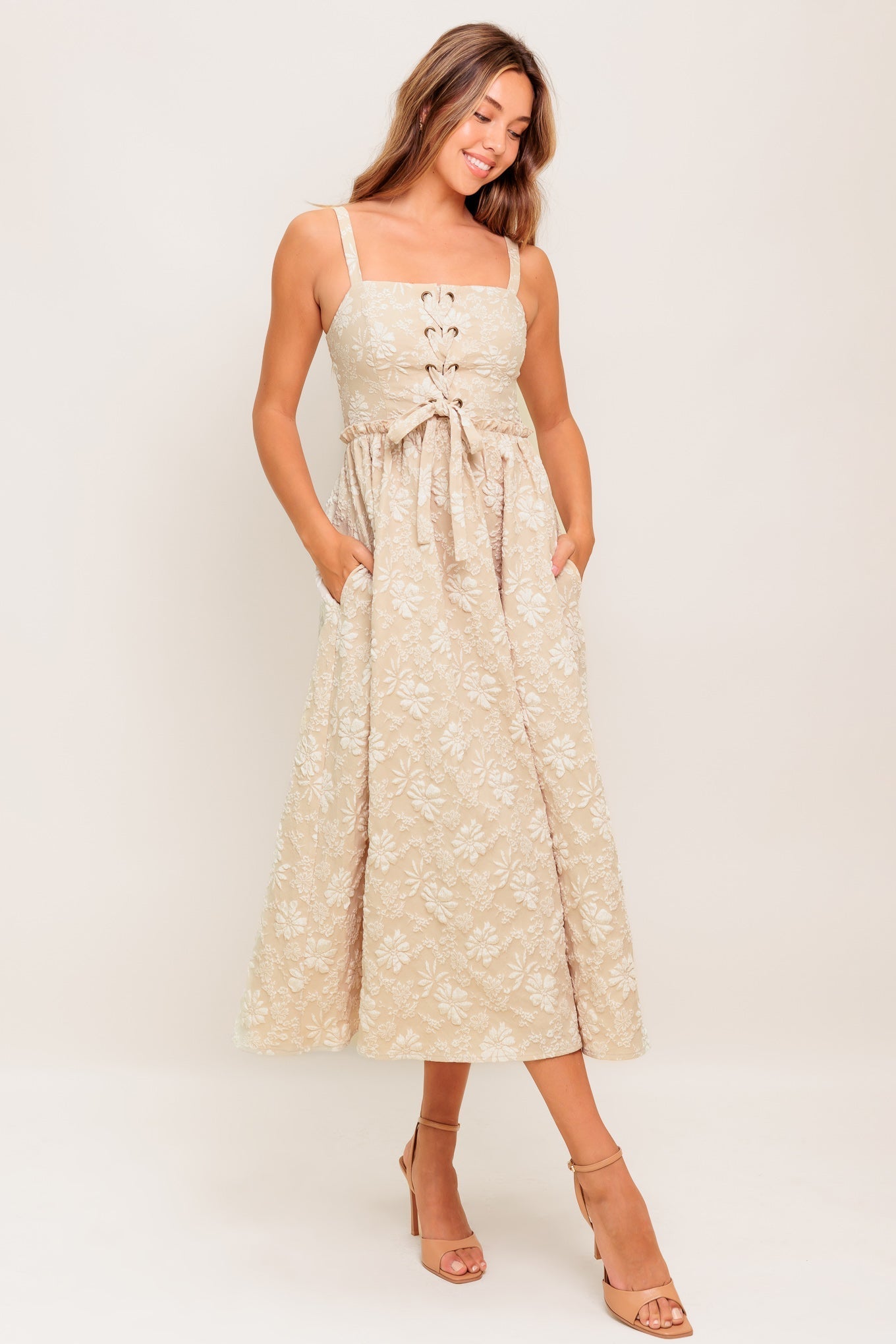 SOFT SUNSET STORY WOVEN MIDI DRESS Flying Tomato