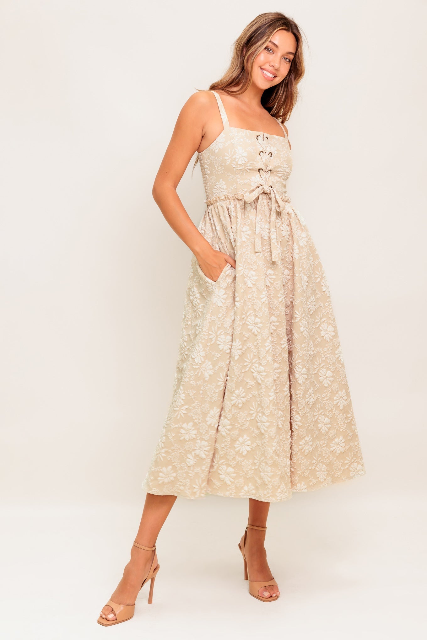 SOFT SUNSET STORY WOVEN MIDI DRESS Flying Tomato