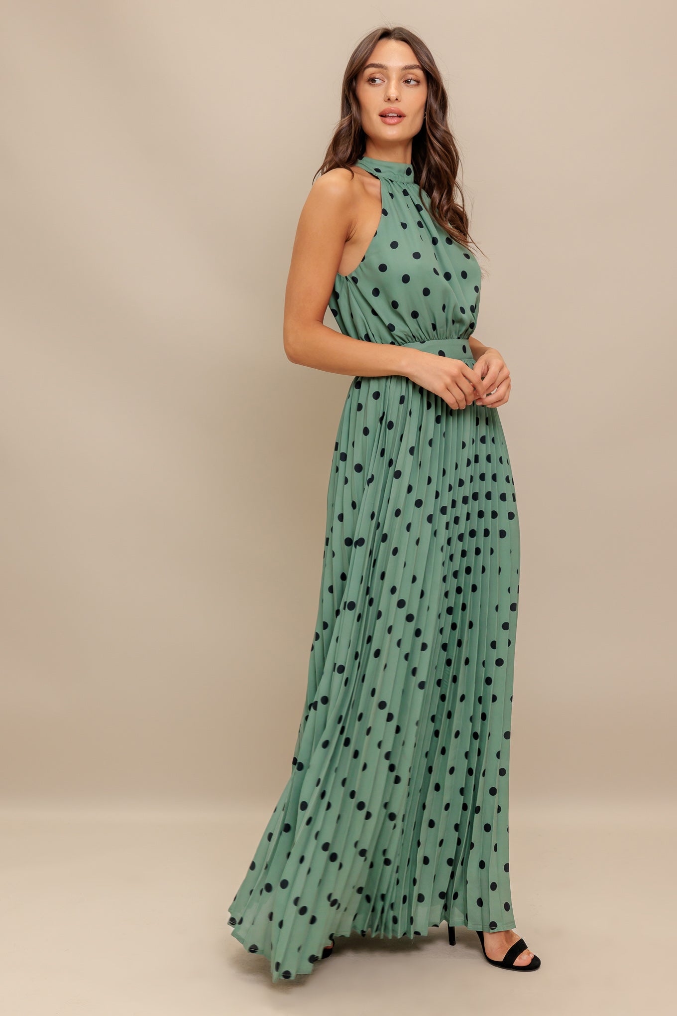 HALTER DOT GLOW WOVEN MAXI DRESS Flying Tomato