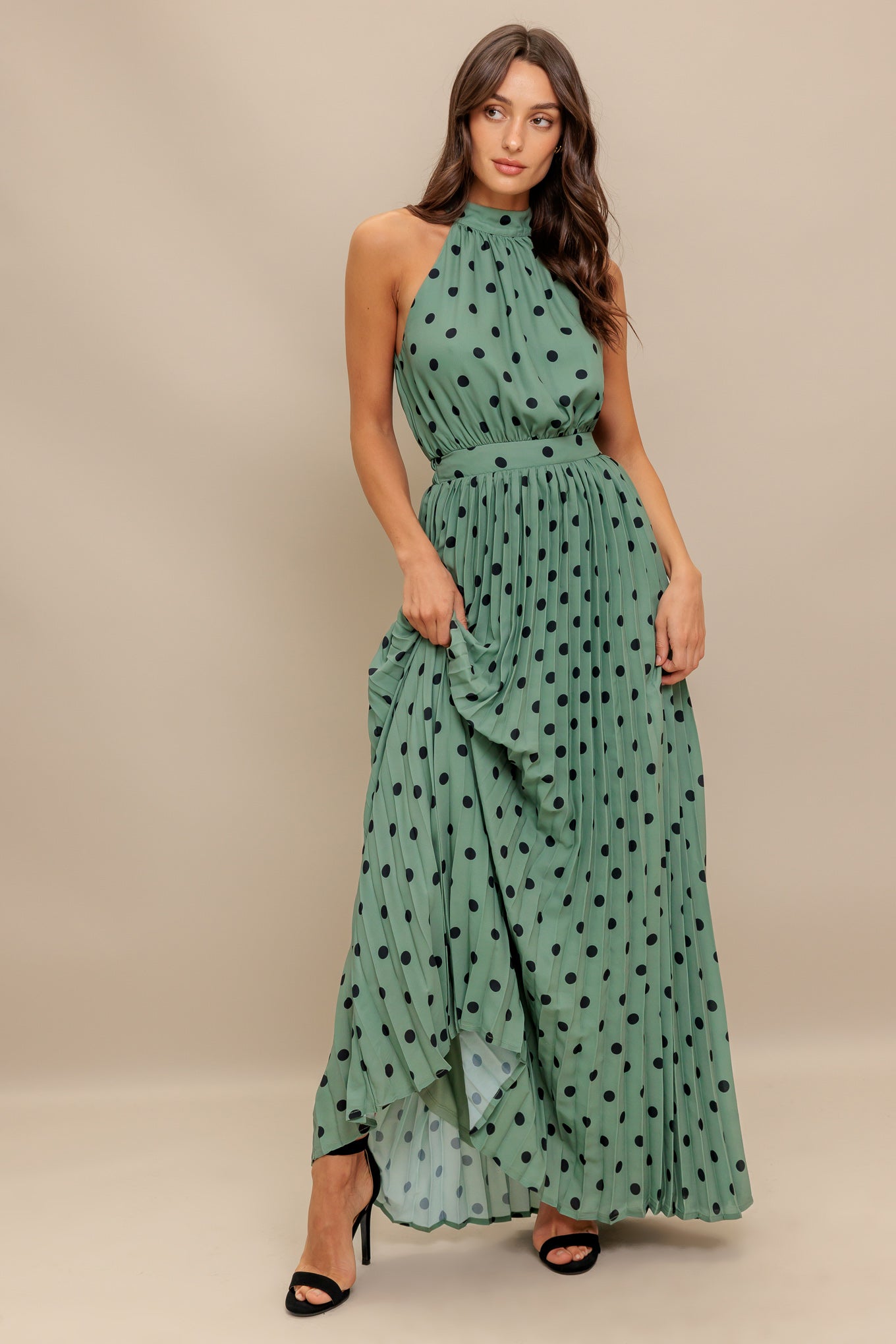 HALTER DOT GLOW WOVEN MAXI DRESS Flying Tomato