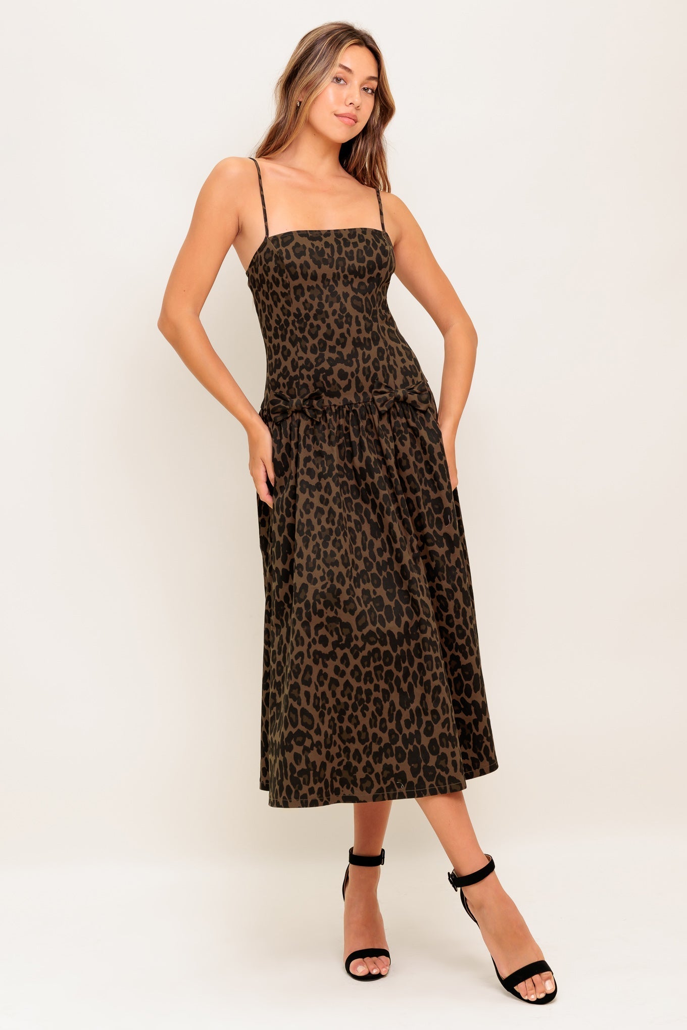 WALK SOFT, STRIKE STRONG LEOPARD WOVEN MIDI DRESS Flying Tomato