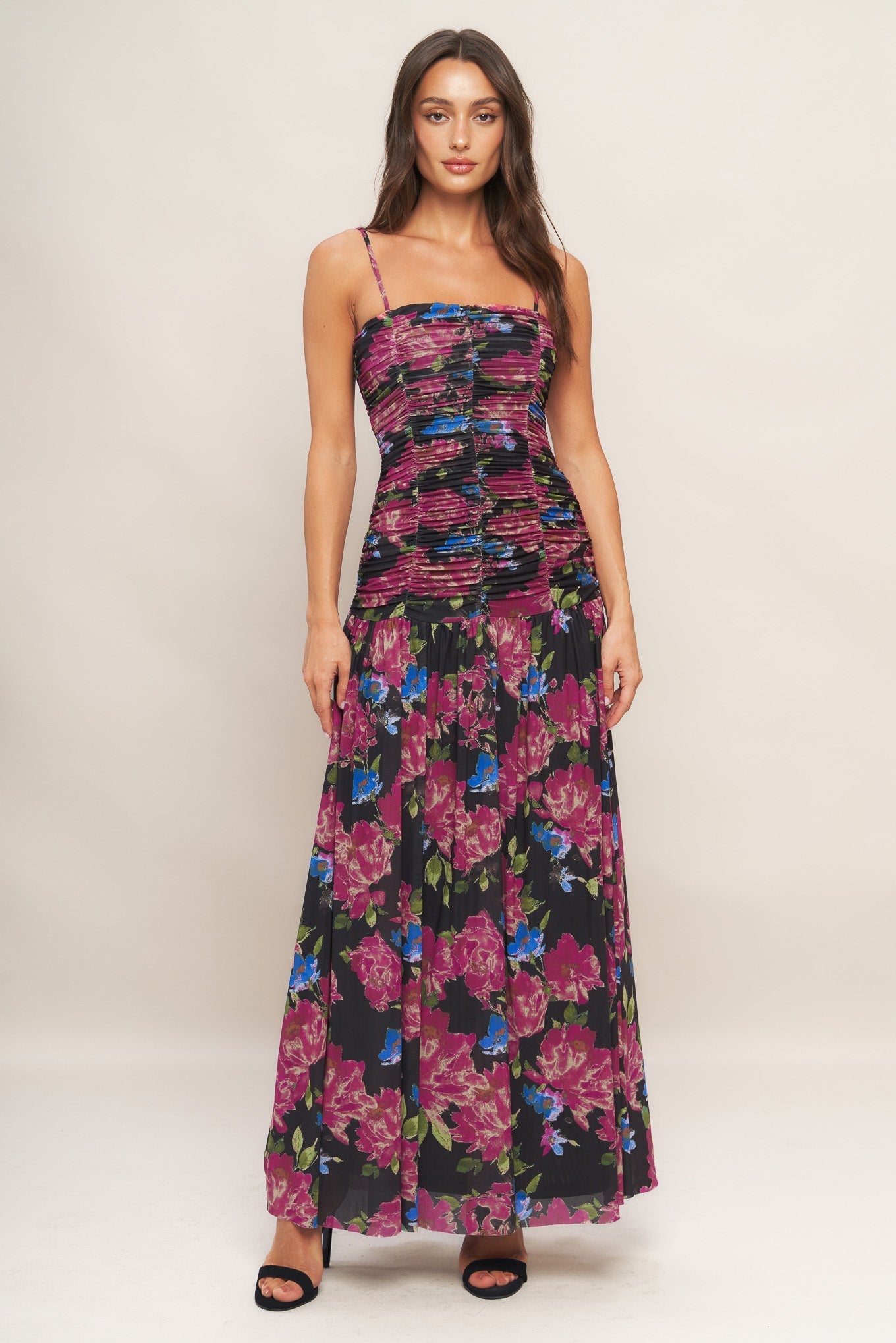 NIGHT FLORIST POWER MESH MAXI DRESS Flying Tomato