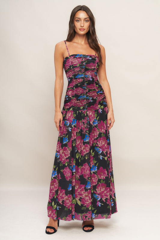 NIGHT FLORIST POWER MESH MAXI DRESS Flying Tomato