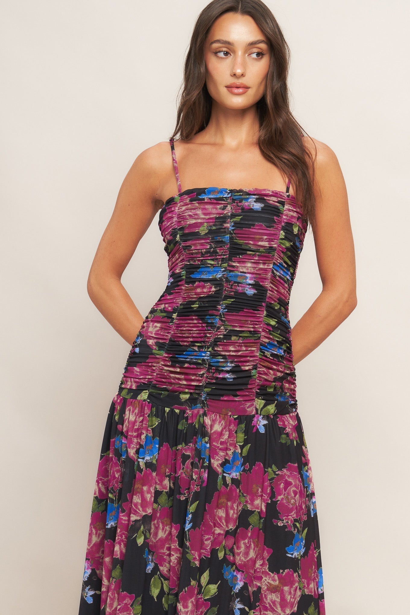 NIGHT FLORIST POWER MESH MAXI DRESS Flying Tomato