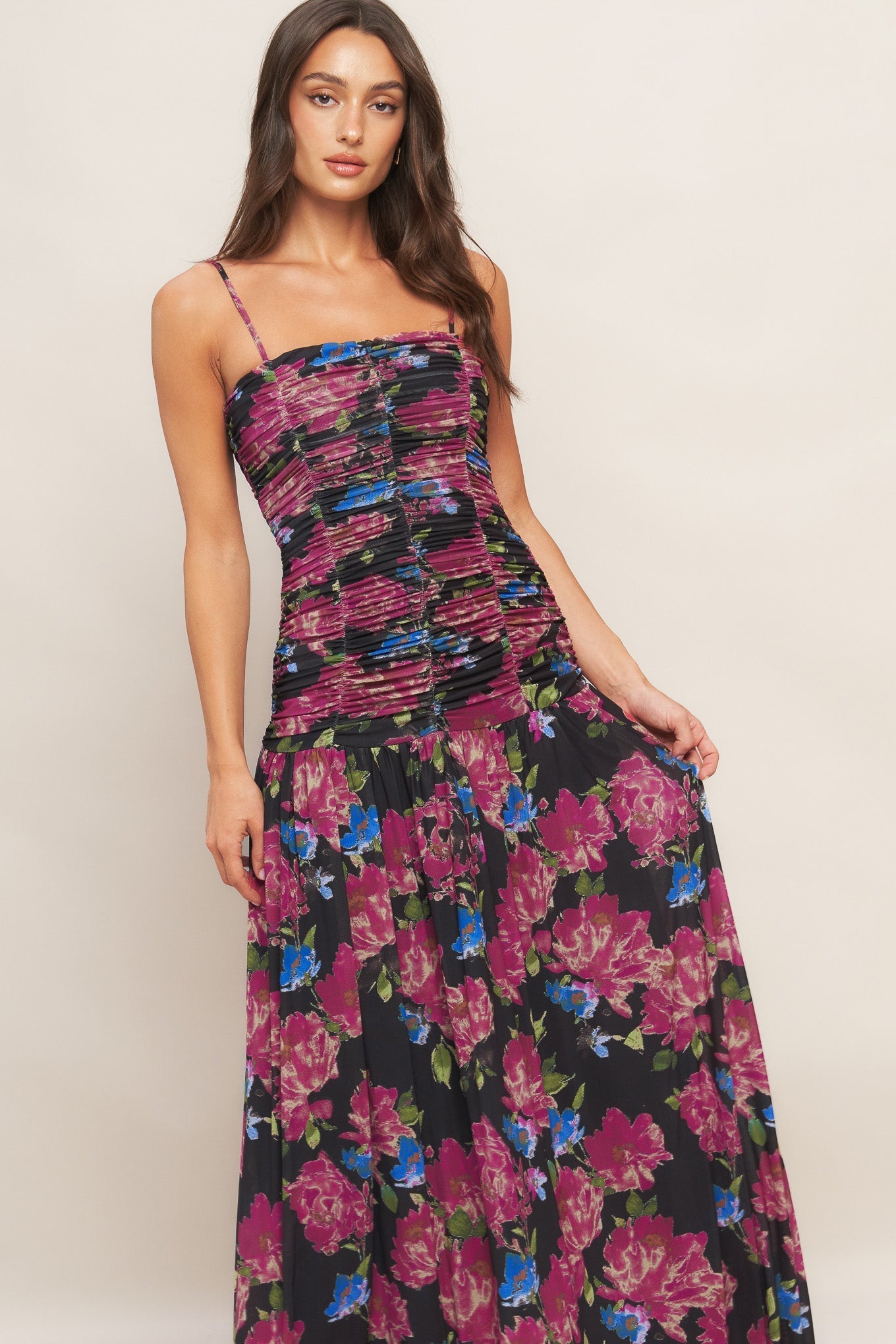 NIGHT FLORIST POWER MESH MAXI DRESS Flying Tomato