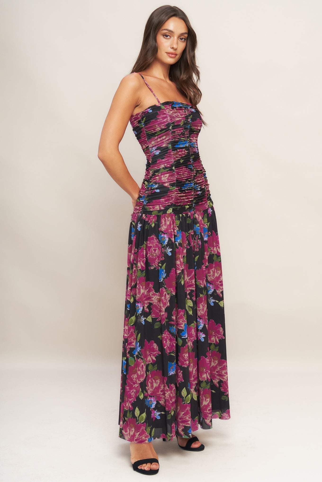 NIGHT FLORIST POWER MESH MAXI DRESS Flying Tomato