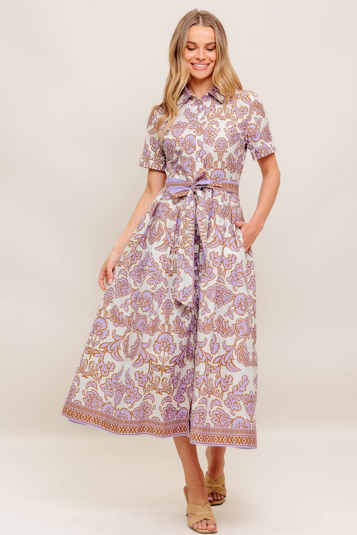LAVENDER MOSAIC WOVEN MIDI DRESS Flying Tomato