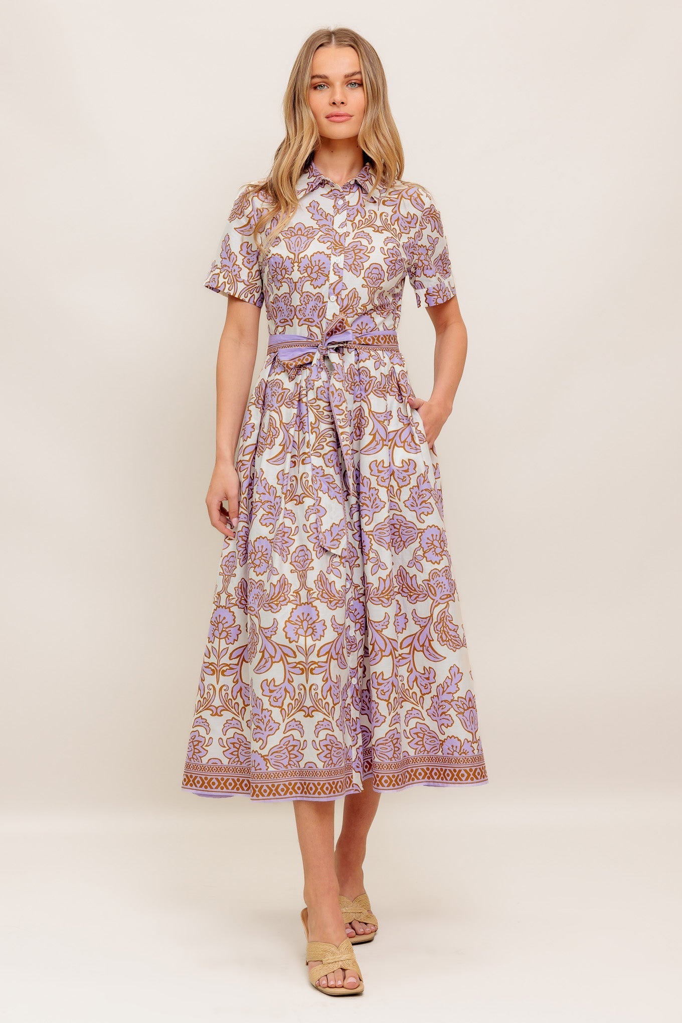 LAVENDER MOSAIC WOVEN MIDI DRESS Flying Tomato
