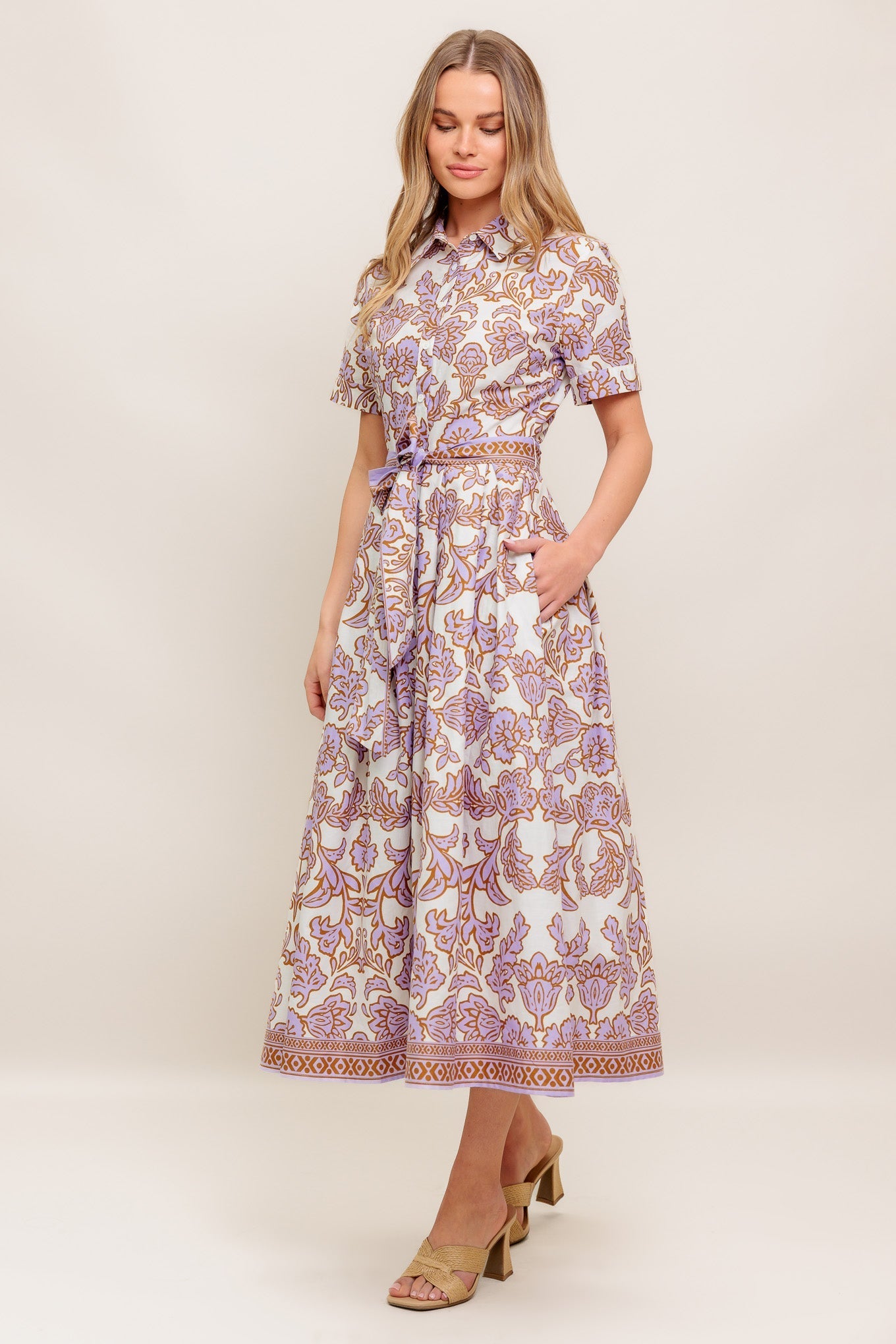 LAVENDER MOSAIC WOVEN MIDI DRESS Flying Tomato