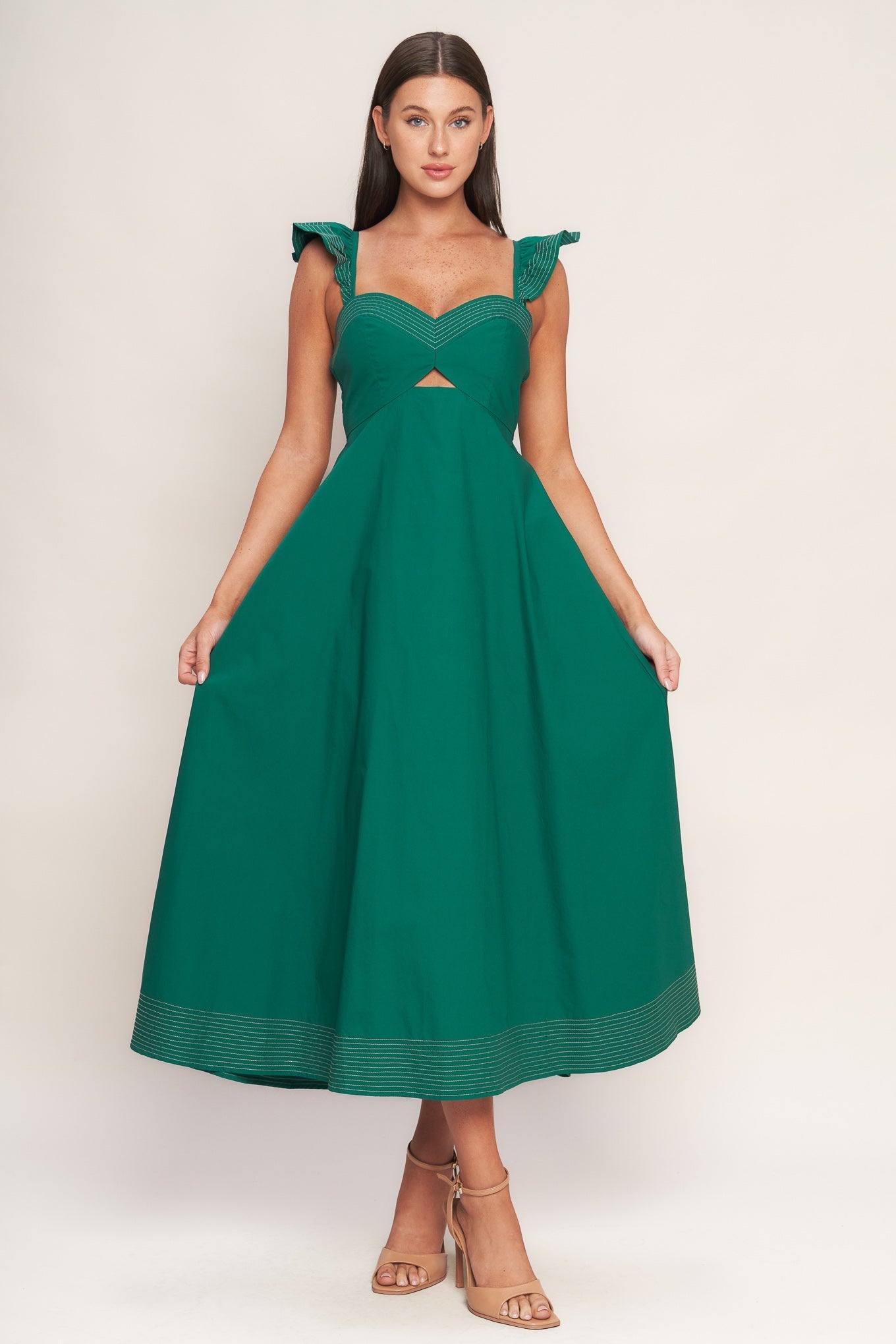 TUSCAN SUNSET GREEN WOVEN MIDI DRESS Flying Tomato