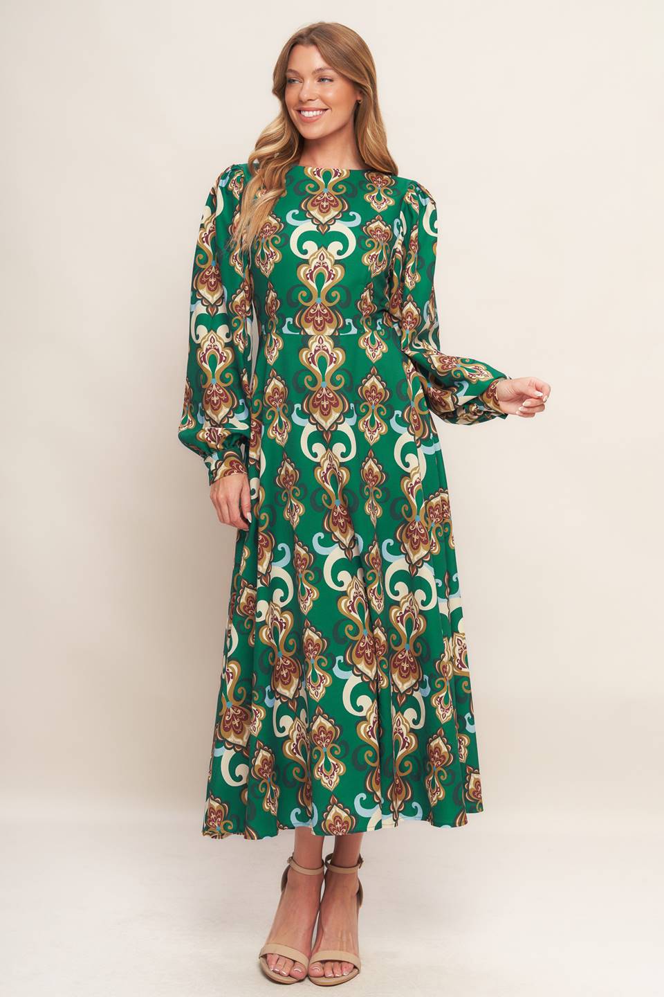 MODERN RETRO BLOOM WOVEN MIDI DRESS Flying Tomato