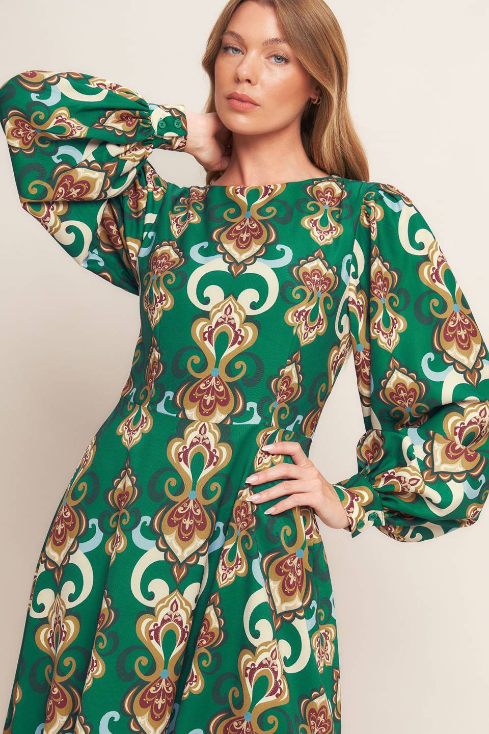 MODERN RETRO BLOOM WOVEN MIDI DRESS Flying Tomato