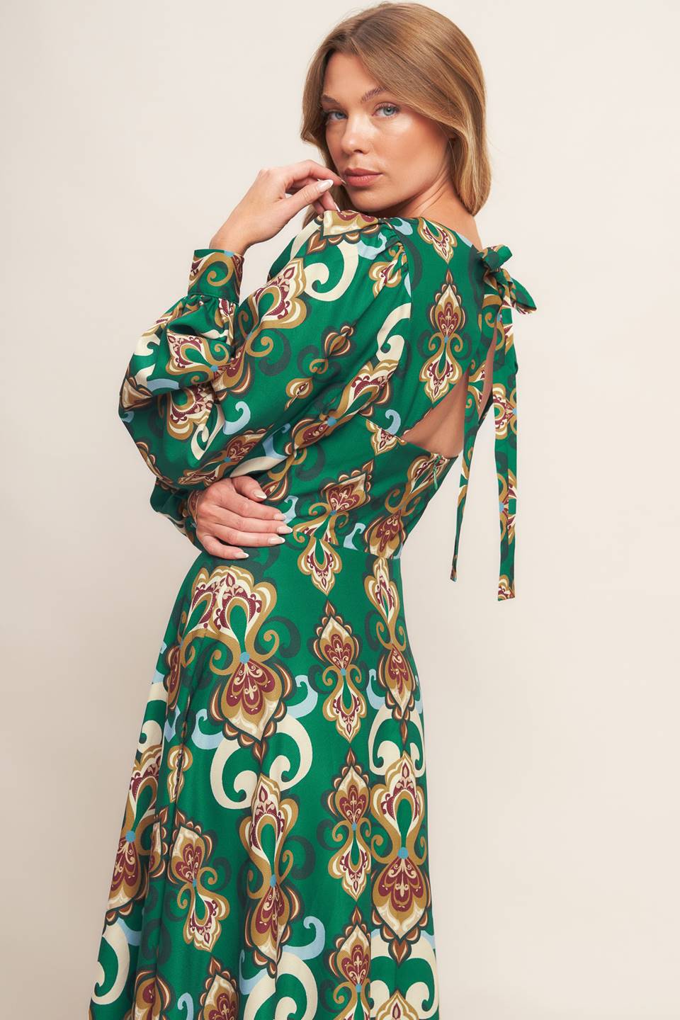 MODERN RETRO BLOOM WOVEN MIDI DRESS Flying Tomato