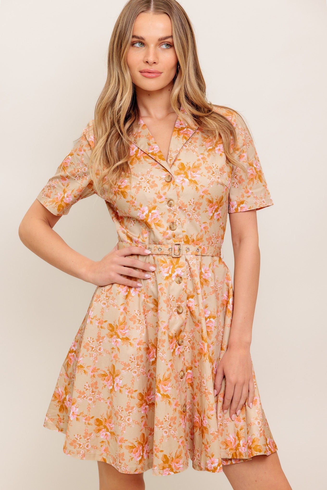 PEACH BLOSSOM WOVEN MINI DRESS Flying Tomato