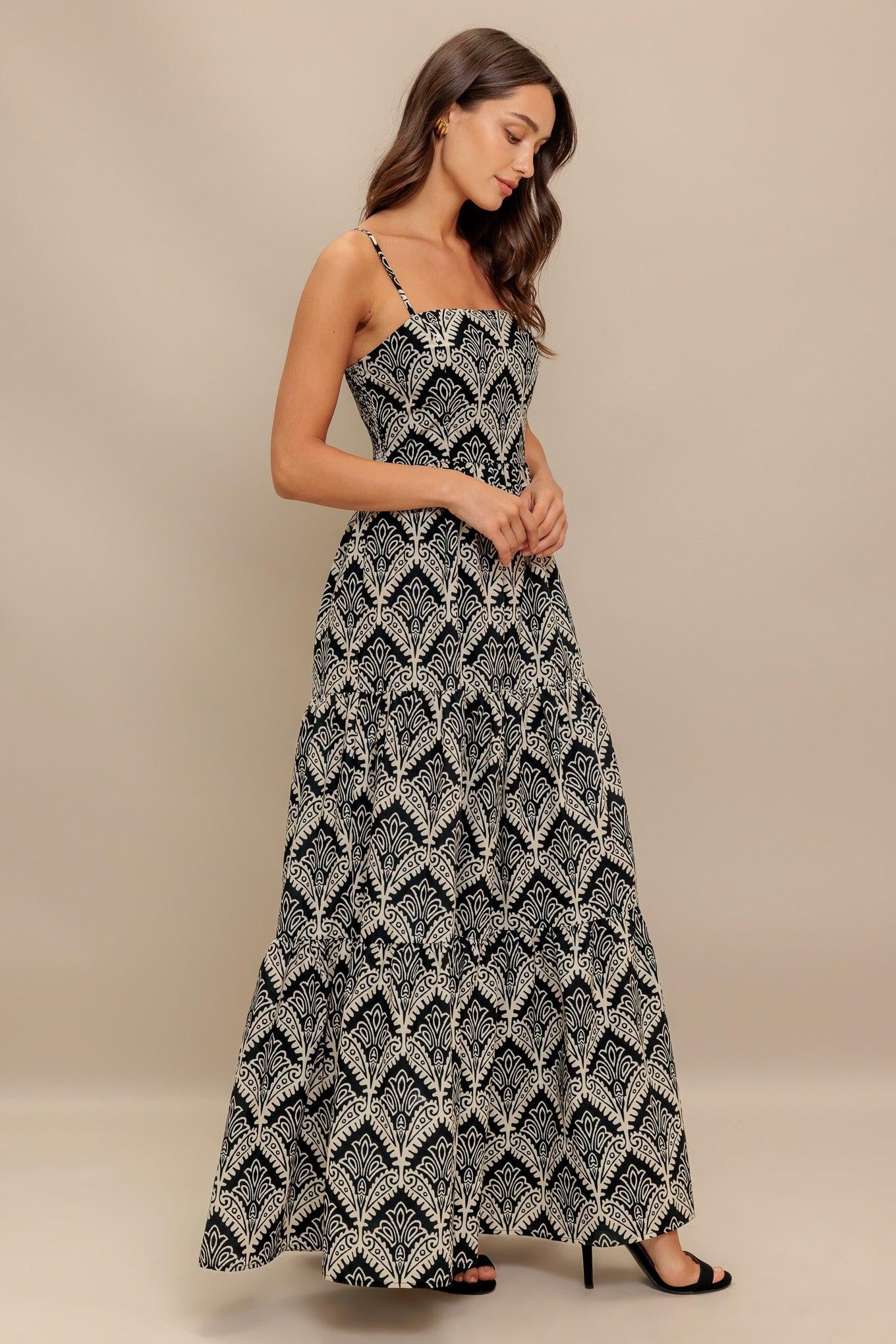 Flying Tomato Hazelwood Garden Woven Maxi Dress hemline, illustrating the full length and graceful movement of the woven mate