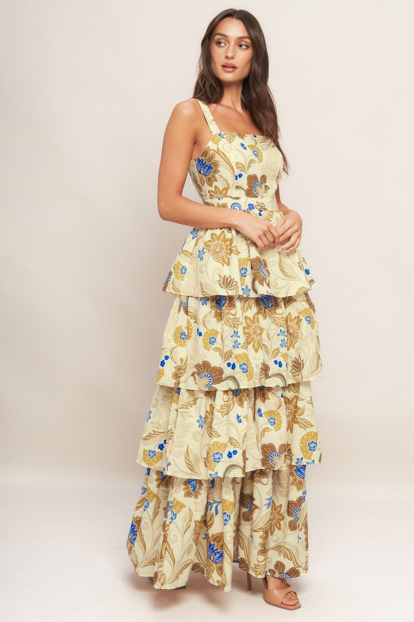 GOLDEN BLOSSOM WOVEN MAXI DRESS Flying Tomato