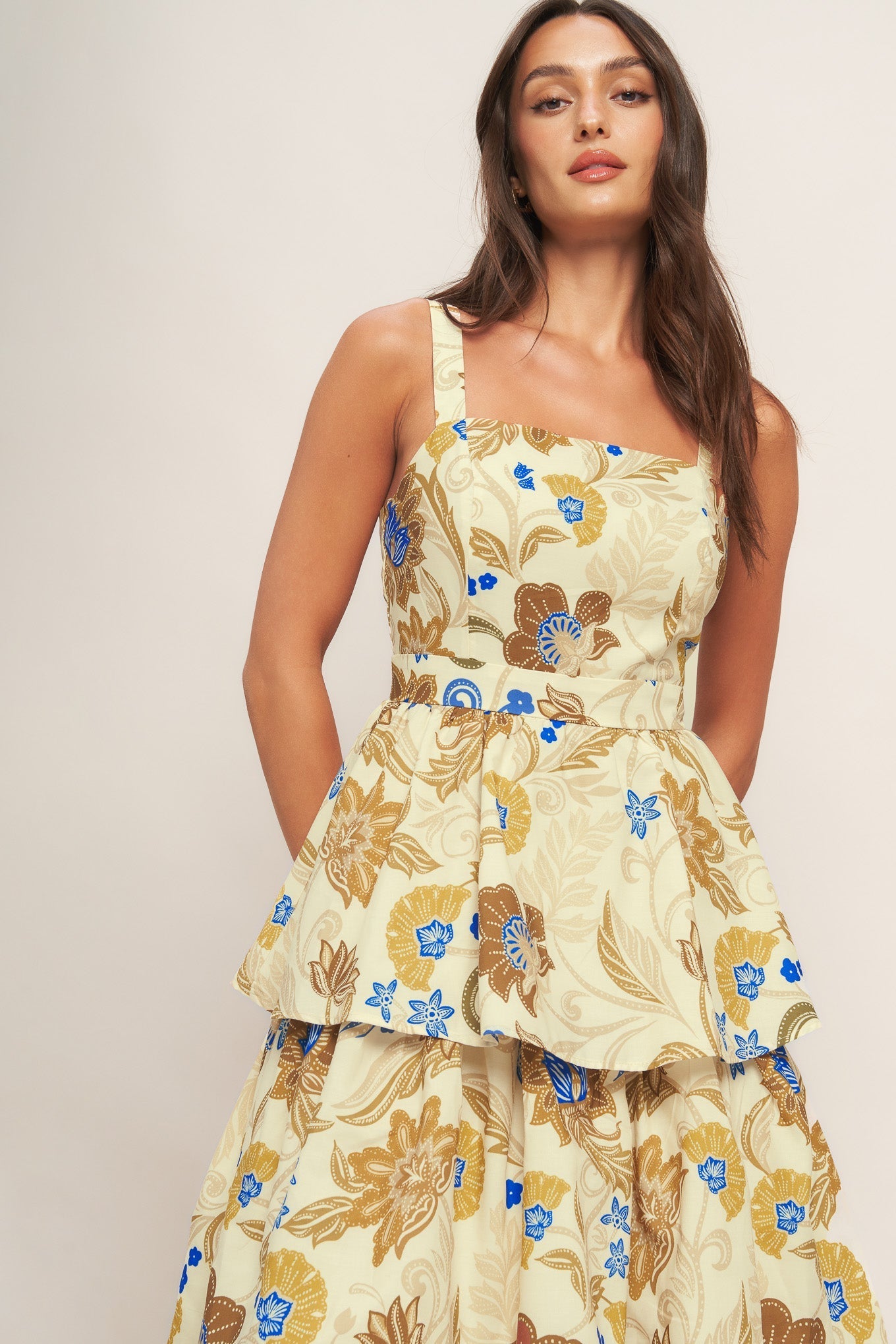 GOLDEN BLOSSOM WOVEN MAXI DRESS Flying Tomato