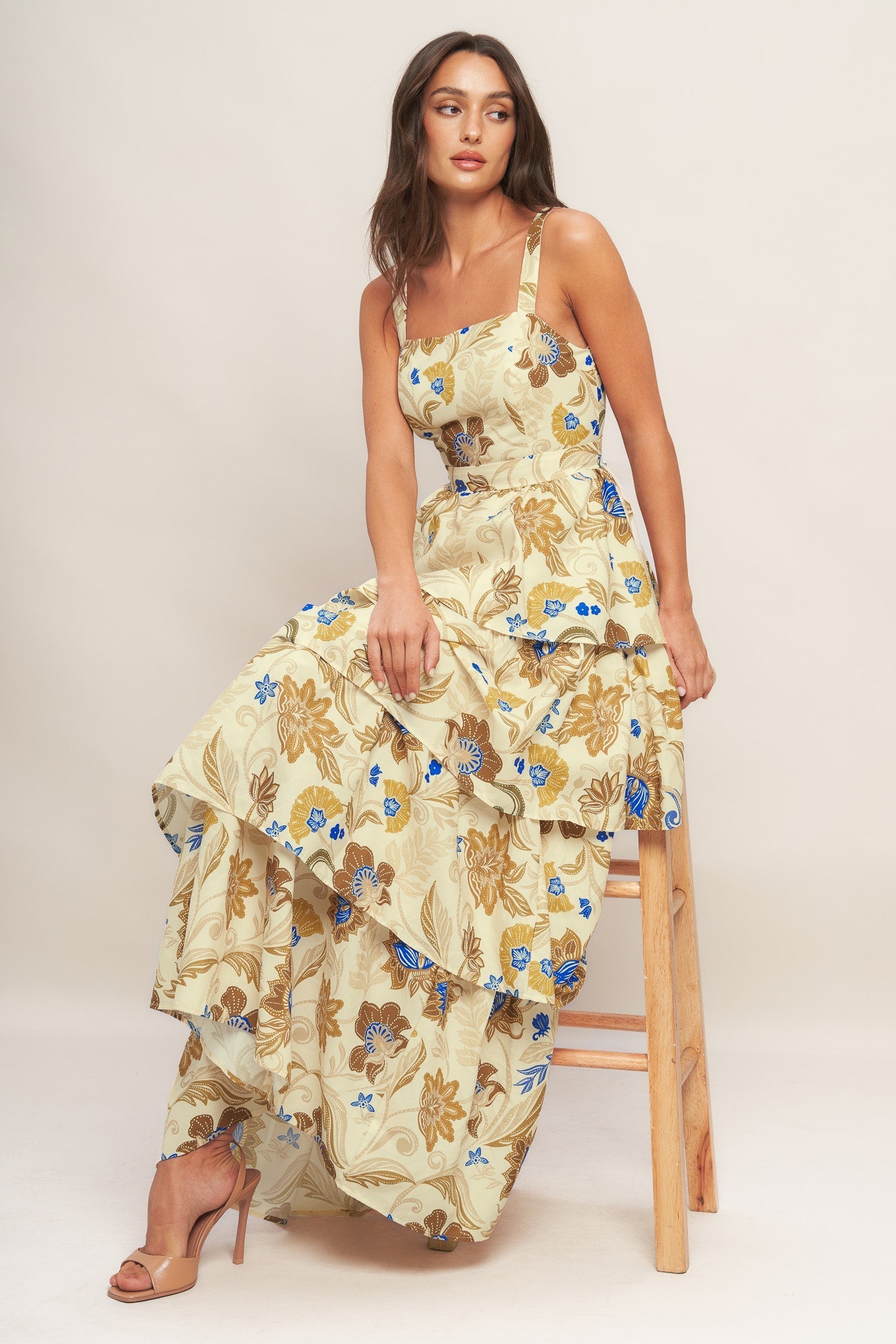 GOLDEN BLOSSOM WOVEN MAXI DRESS Flying Tomato