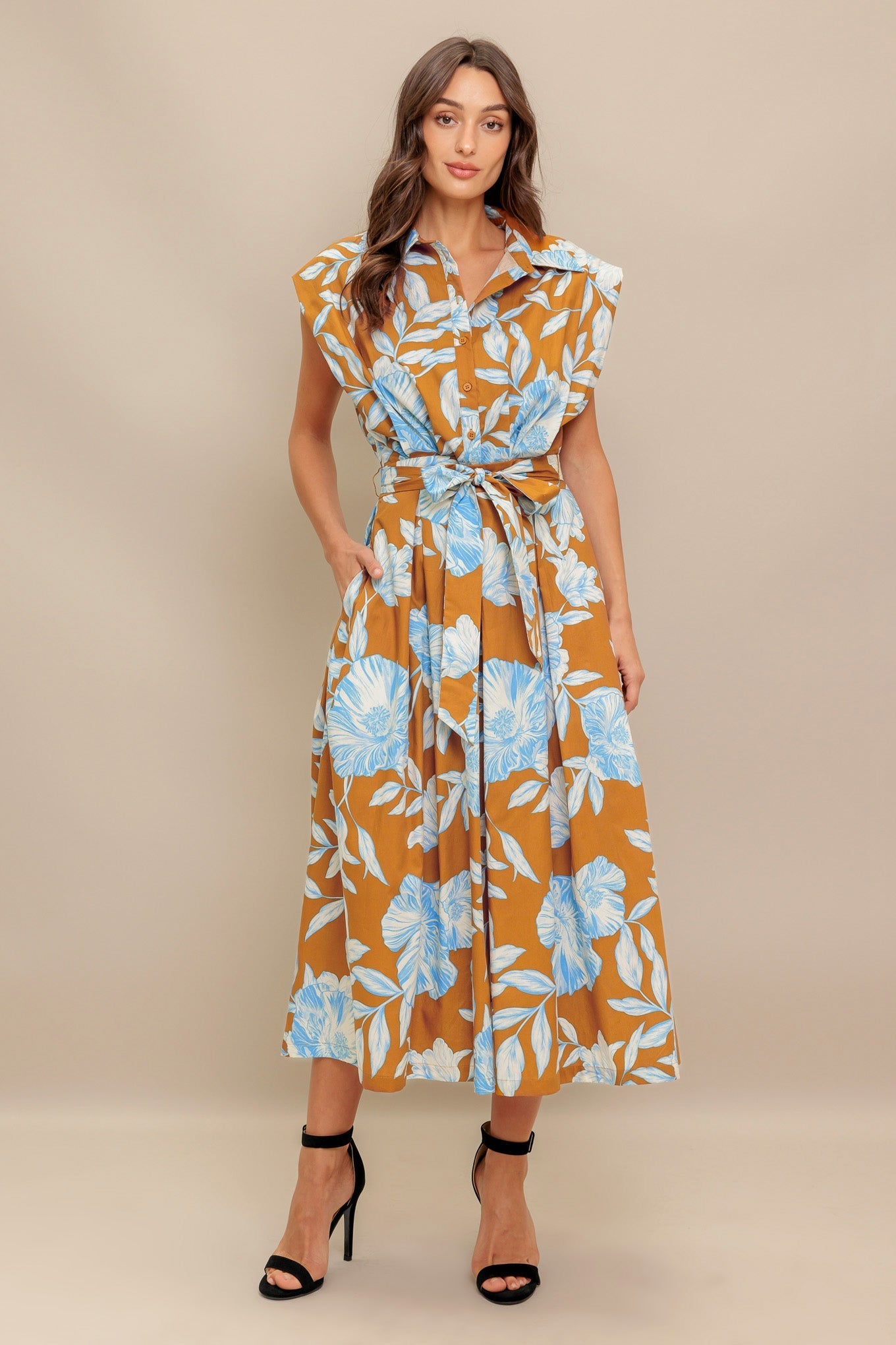ISLAND FLARE WOVEN MIDI DRESS Flying Tomato