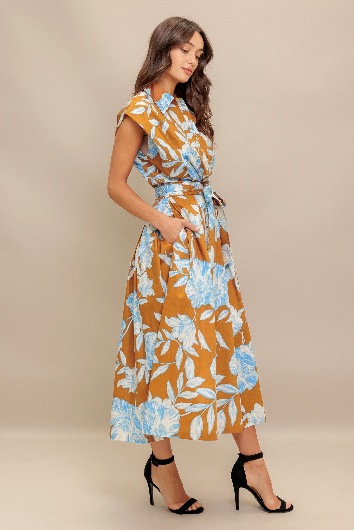 ISLAND FLARE WOVEN MIDI DRESS Flying Tomato