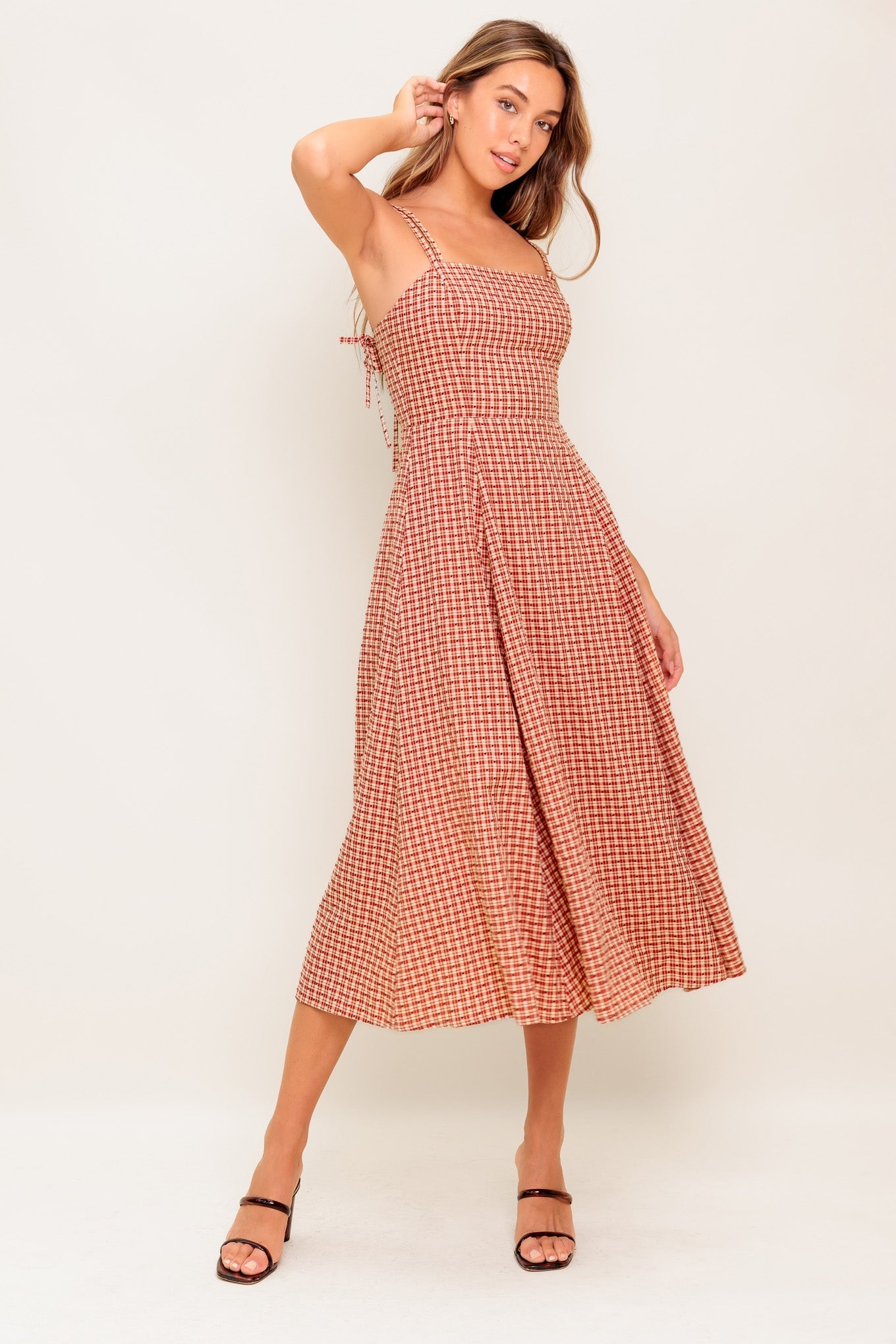 GINGHAM SUMMER WOVEN MIDI DRESS Flying Tomato