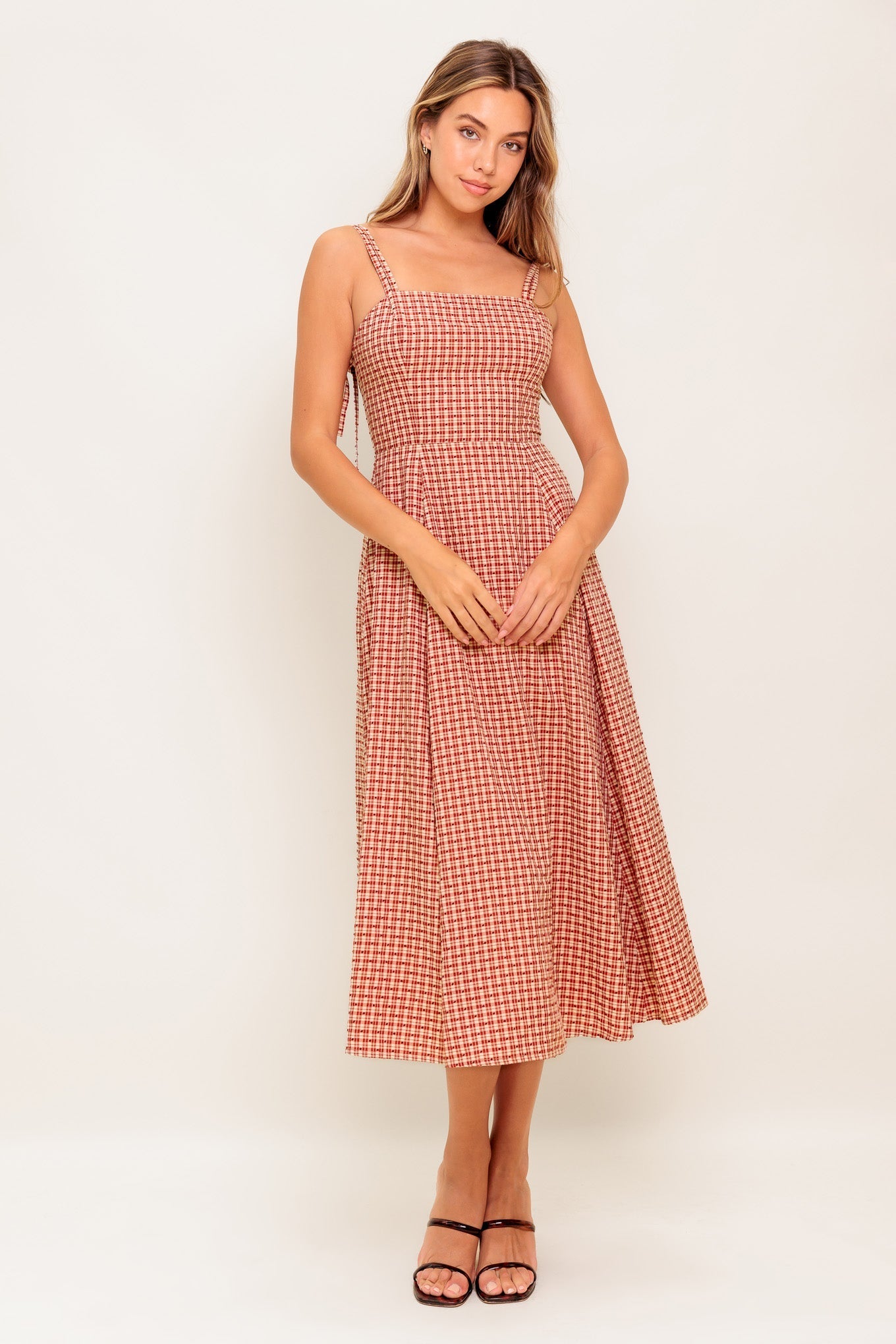 GINGHAM SUMMER WOVEN MIDI DRESS Flying Tomato