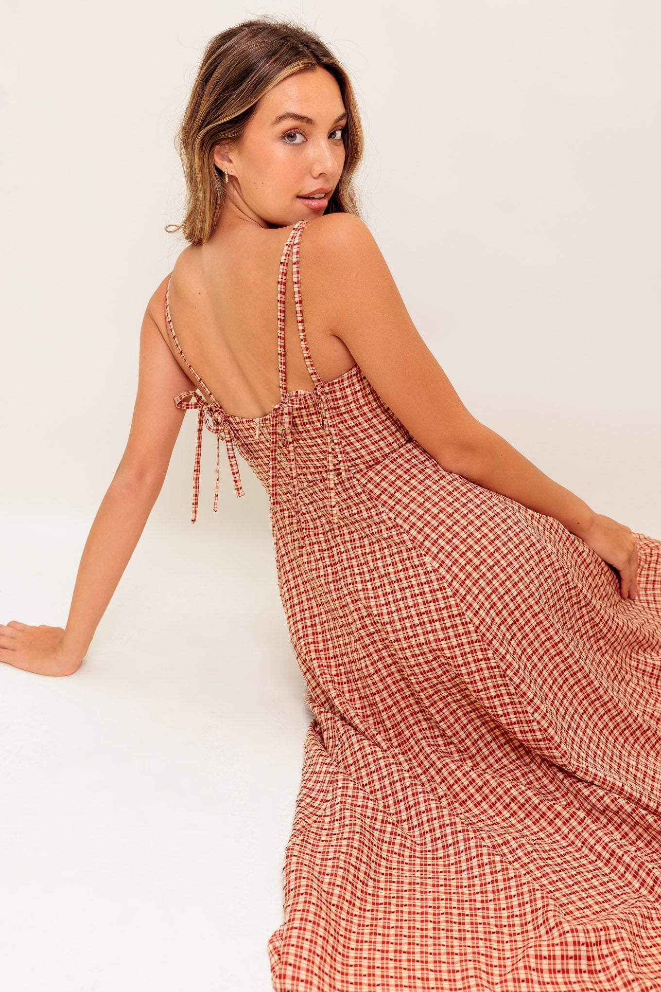 GINGHAM SUMMER WOVEN MIDI DRESS Flying Tomato