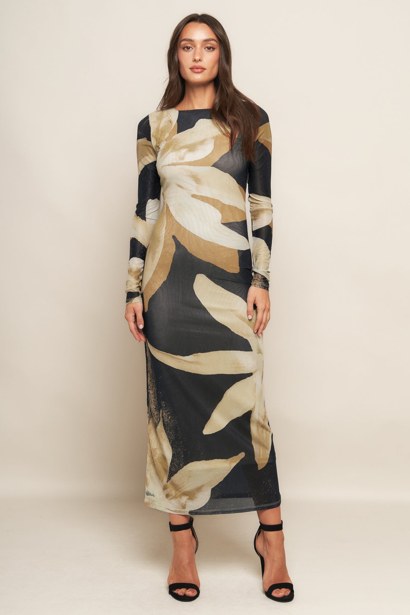 ABSTRACT BOTANICA POWER MESH MIDI DRESS Flying Tomato