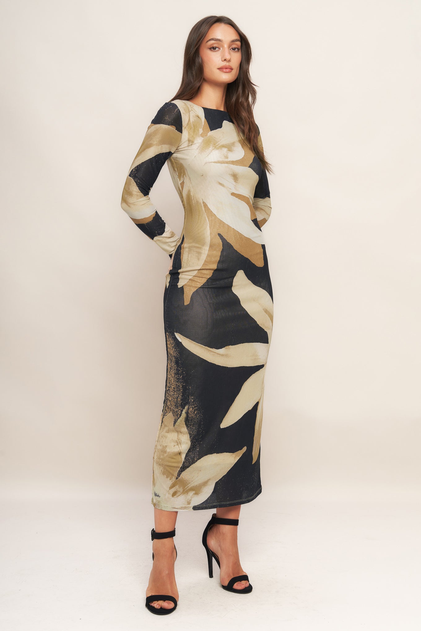 ABSTRACT BOTANICA POWER MESH MIDI DRESS Flying Tomato