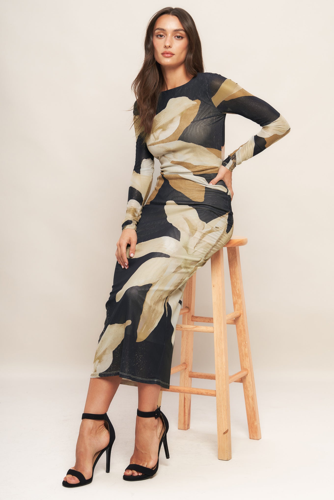 ABSTRACT BOTANICA POWER MESH MIDI DRESS - DRESSES