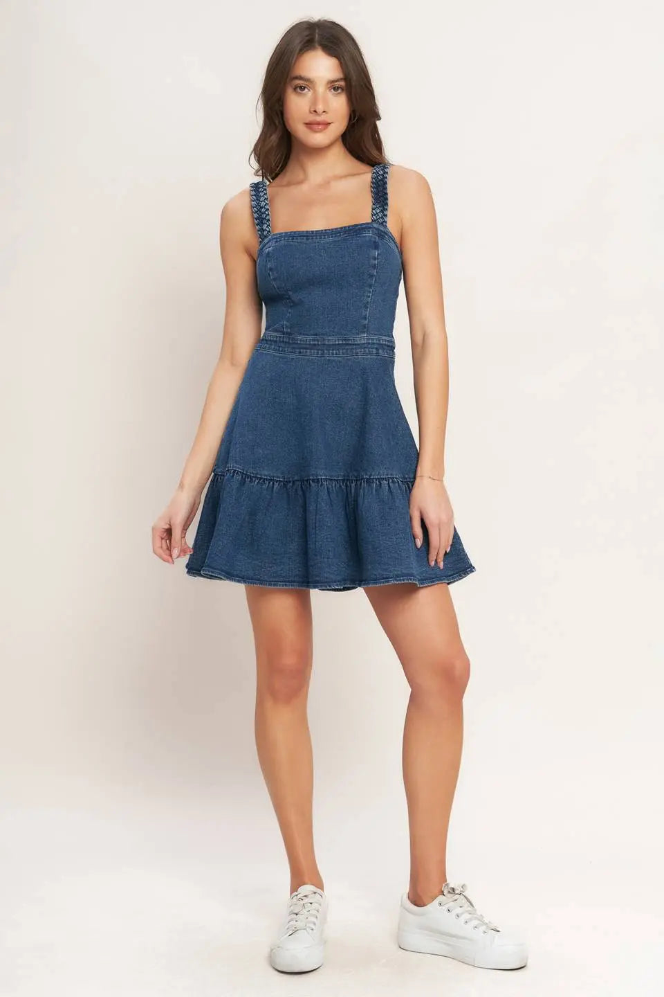 FUNCTIONAL SEAMING DENIM MINI DRESS Flying Tomato