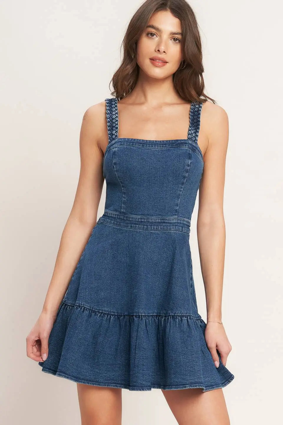 FUNCTIONAL SEAMING DENIM MINI DRESS Flying Tomato