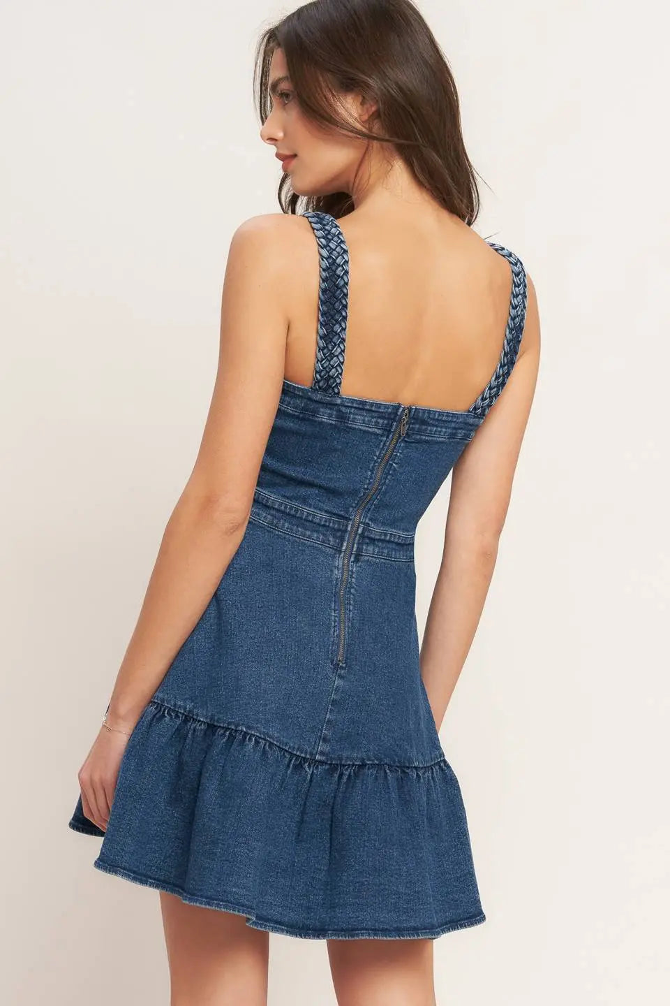 FUNCTIONAL SEAMING DENIM MINI DRESS Flying Tomato